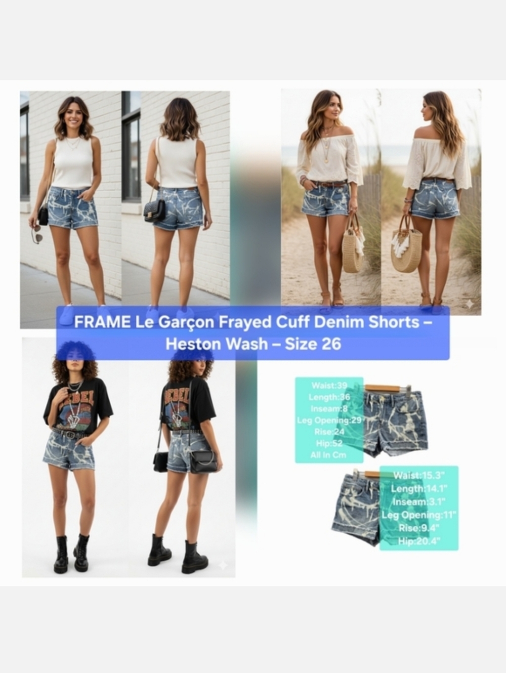 Frame Denim Le Garçon Frayed Cuff Denim Shorts Size 26